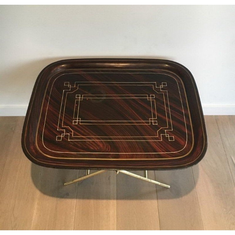 Belle Table Plateau en Laiton et Tole Peinte
