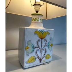 Earthenware Lamp with Birds and Flowers Decoration, French Work, circa 1970