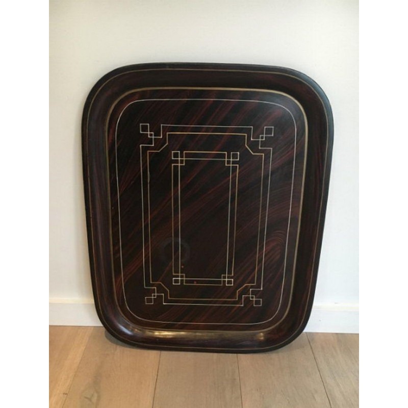 Belle Table Plateau en Laiton et Tole Peinte