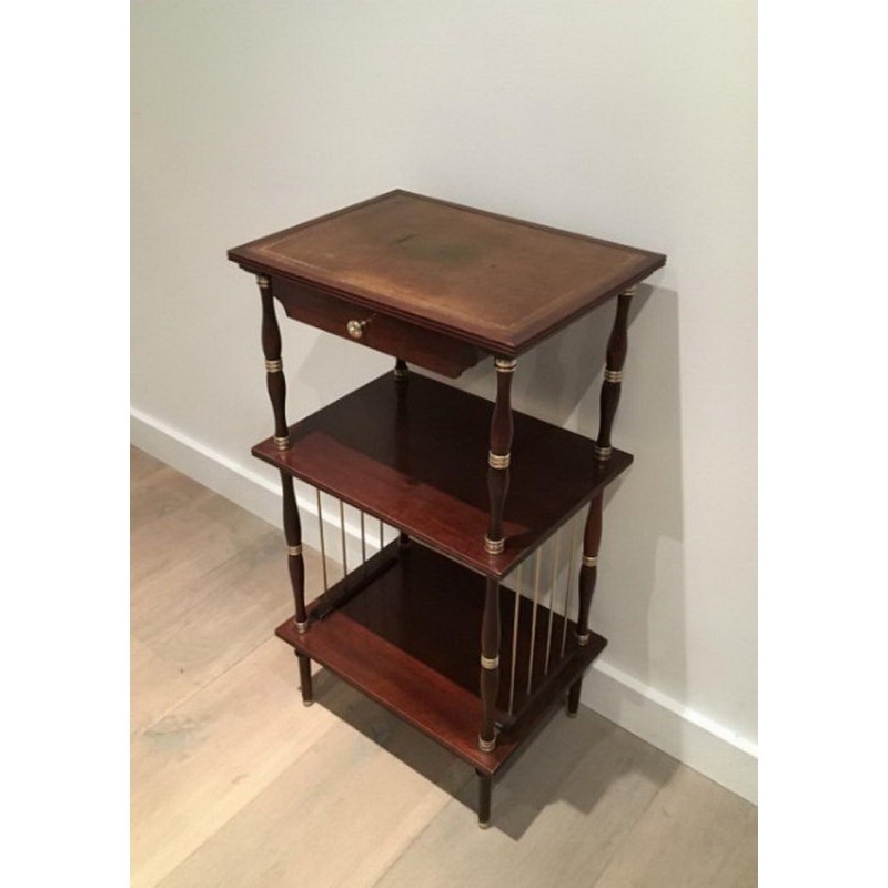 Petite Table en Acajou, Cuir et Laiton