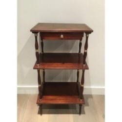 Petite Table en Acajou, Cuir et Laiton