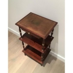 Petite Table en Acajou, Cuir et Laiton