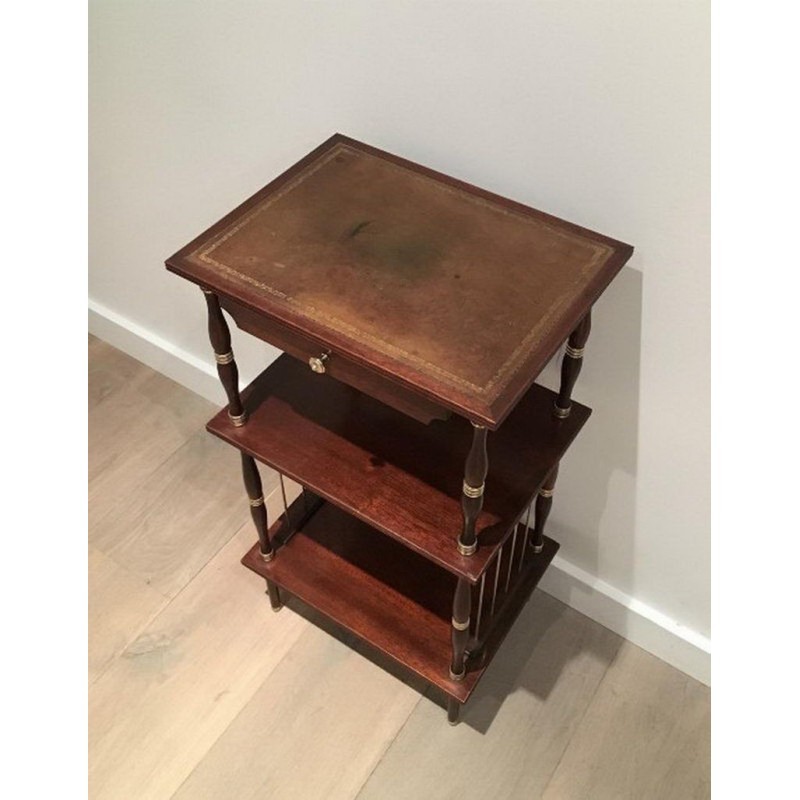 Petite Table en Acajou, Cuir et Laiton