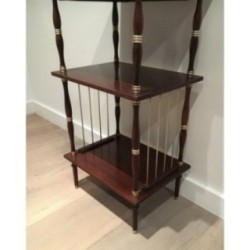 Petite Table en Acajou, Cuir et Laiton