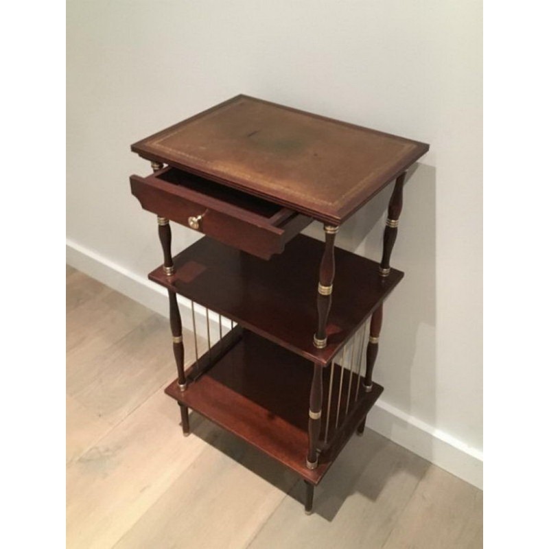 Petite Table en Acajou, Cuir et Laiton