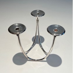 Bougeoir Trois Bougies Métal Argenté, Travail Français, vers 1970