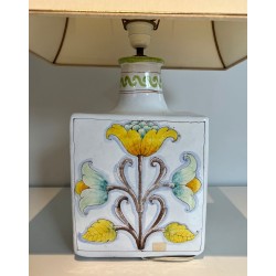 Lampe Faïence Décors Oiseaux et Fleurs, Travail Français, vers 1970