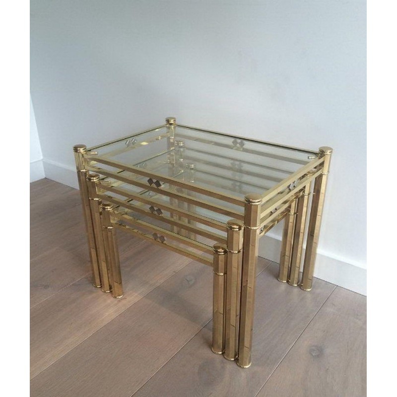 Suite de 3 Tables Gigognes en Laiton