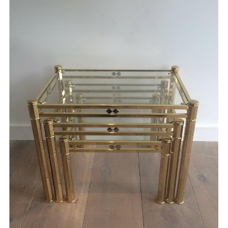 Suite de 3 Tables Gigognes en Laiton