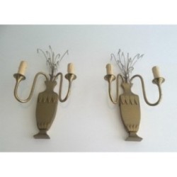 Paire d'Appliques en Laiton et Cristaux