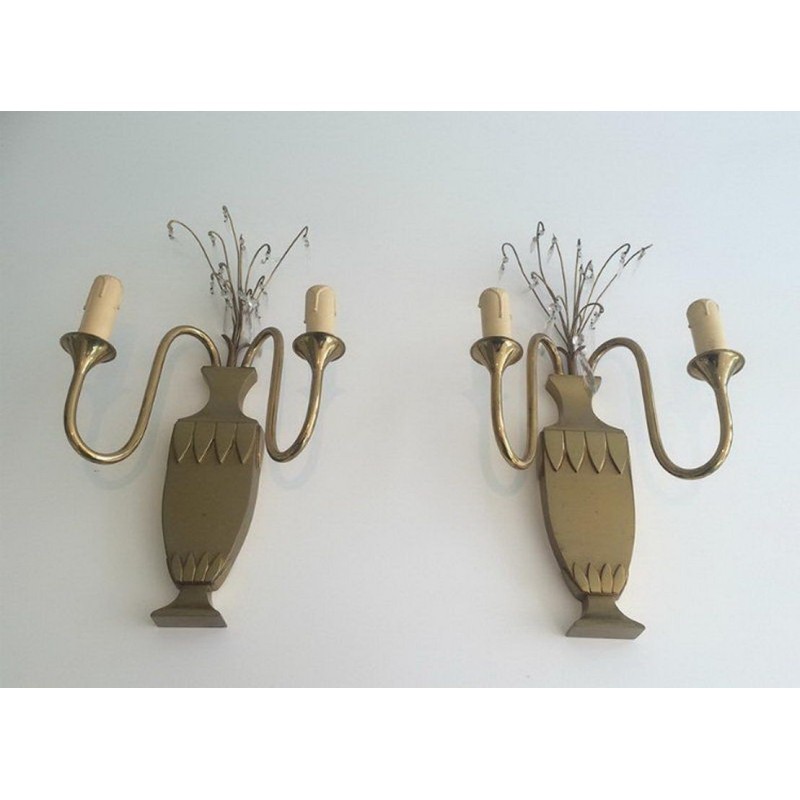 Paire d'Appliques en Laiton et Cristaux