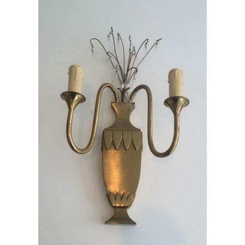 Paire d'Appliques en Laiton et Cristaux