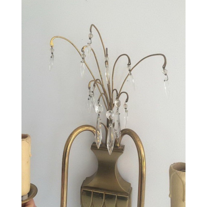 Paire d'Appliques en Laiton et Cristaux