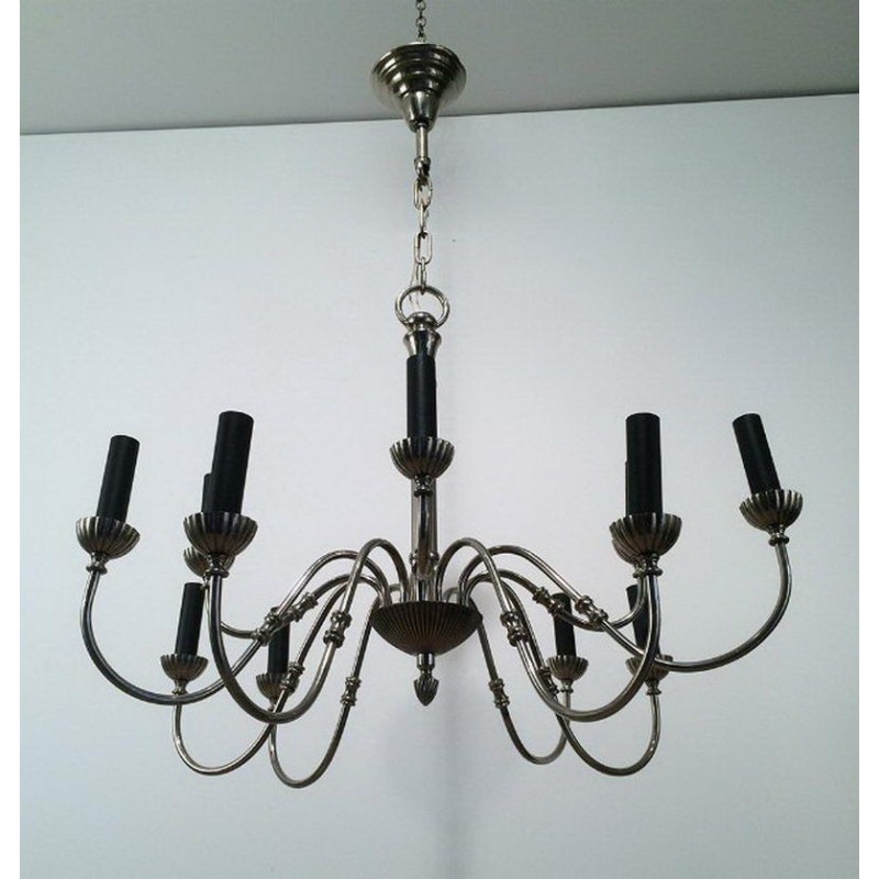 Lustre de Style Néoclassique en Métal Argenté à 12 Bras de Lumière