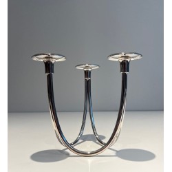 Three-Light Silvered Metal Candlestick, French Work, circa 1970