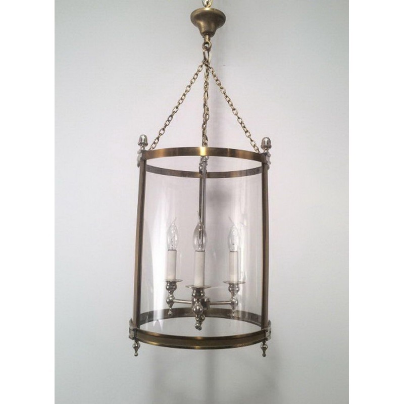 Lanterne Néoclassique en Laiton et Argent à Faux-verre Rond en Plastic Dur