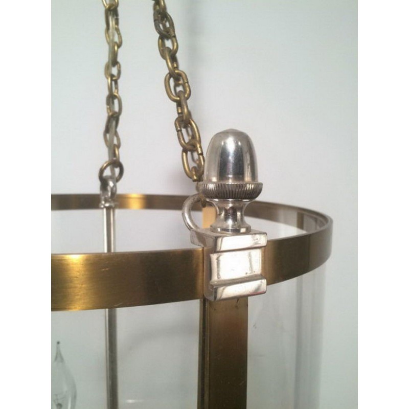 Lanterne Néoclassique en Laiton et Argent à Faux-verre Rond en Plastic Dur