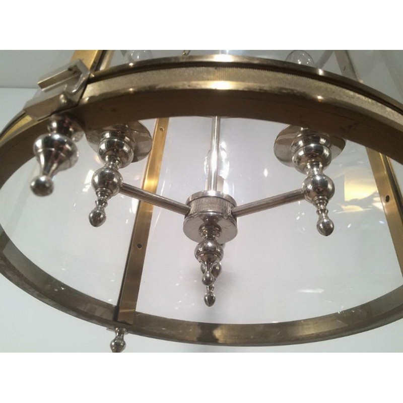 Lanterne Néoclassique en Laiton et Argent à Faux-verre Rond en Plastic Dur