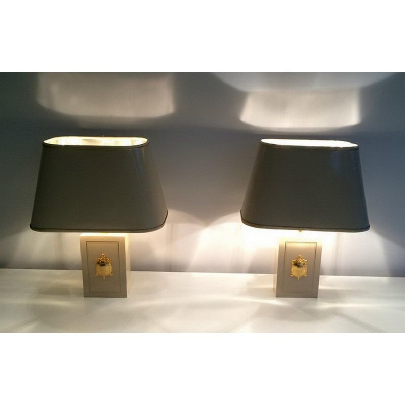 Pair Lamps Gilded Tortoise Decor 1970 | Maison BARROIS