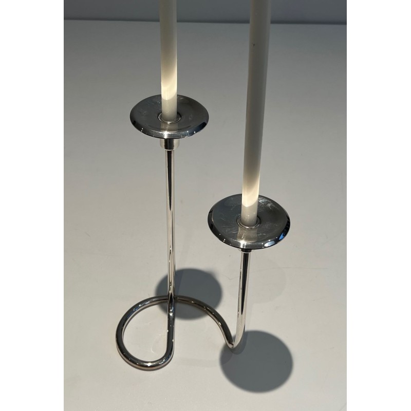 Bougeoir Design en Métal Argenté