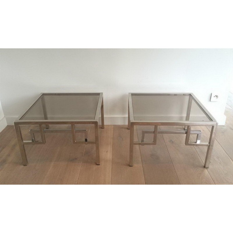 Paire de bouts de canapé design chromés