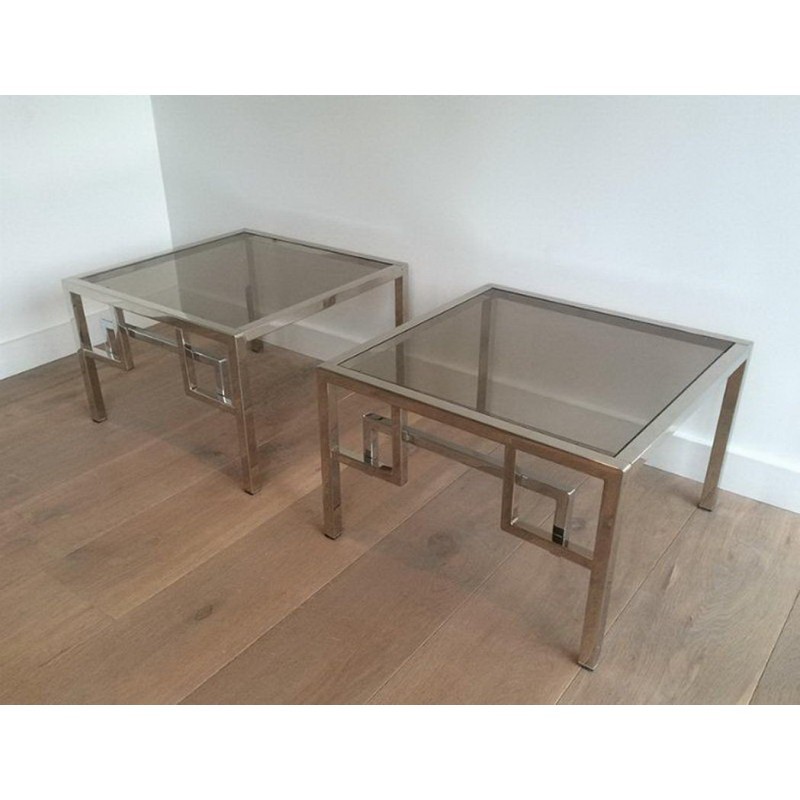 Paire de bouts de canapé design chromés