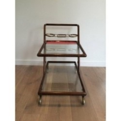 Wood Brass Glass Trolley Table 1950 | Maison BARROIS