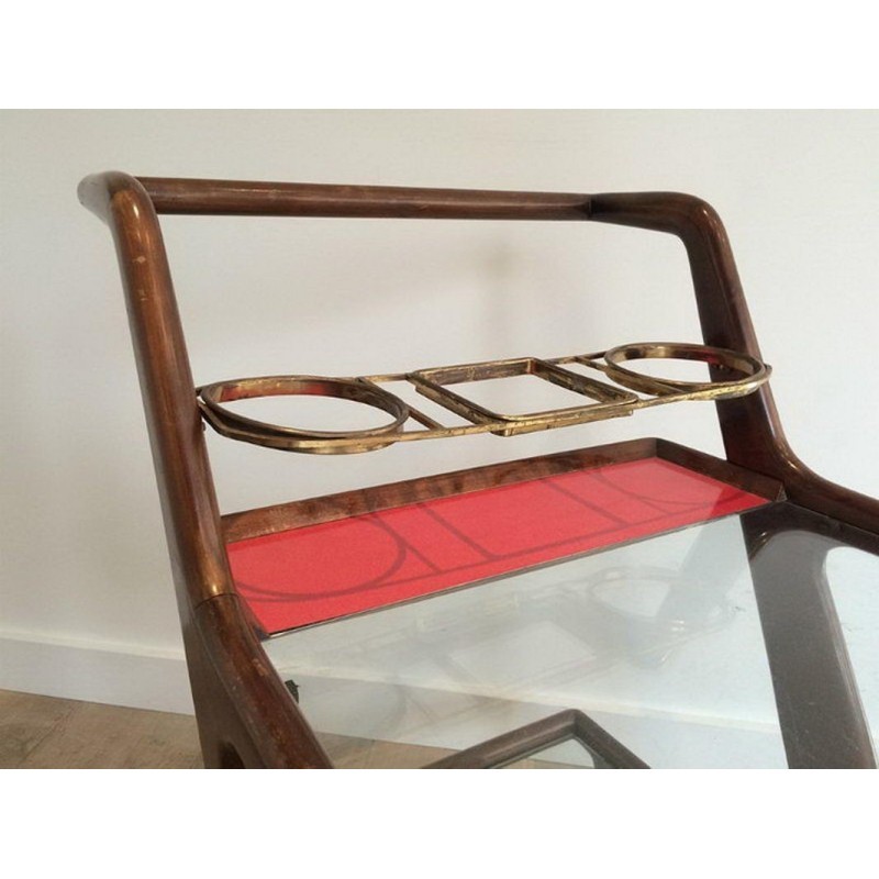Wood Brass Glass Trolley Table 1950 | Maison BARROIS