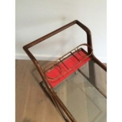 Wood Brass Glass Trolley Table 1950 | Maison BARROIS