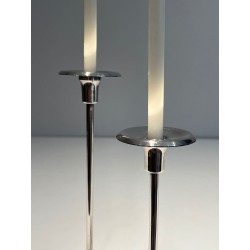Two-Light Silvered Metal and Lucite Candlestick, French Work, circa 1970