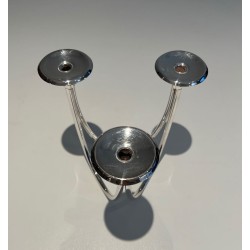 Three-Light Silvered Metal Candlestick, French Work, circa 1970