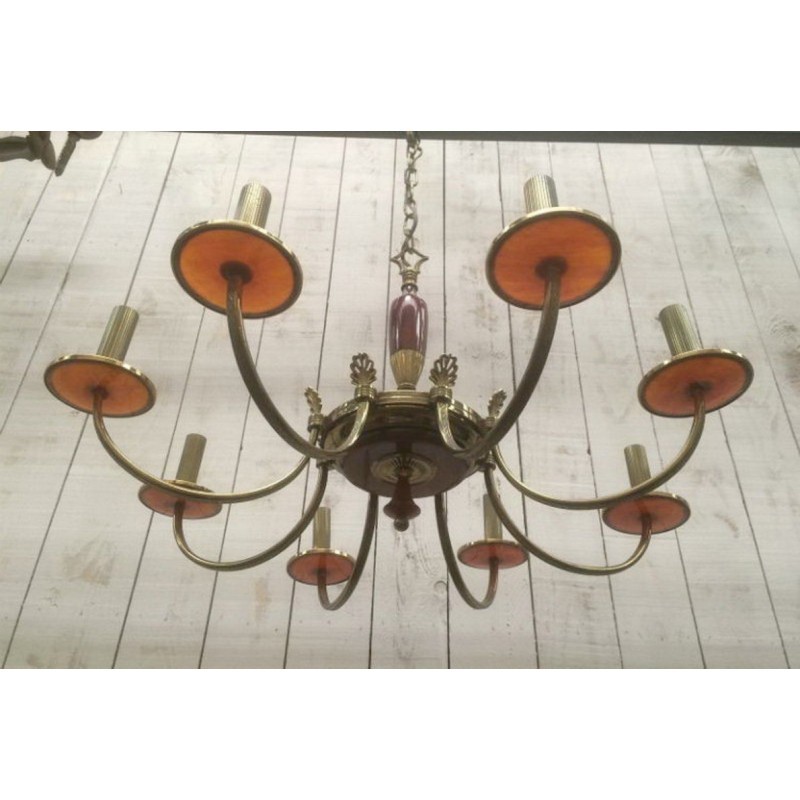 Brass Red Plexiglass Chandelier 1970 | Maison BARROIS