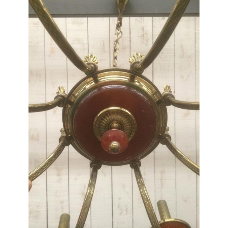 Brass Red Plexiglass Chandelier 1970 | Maison BARROIS