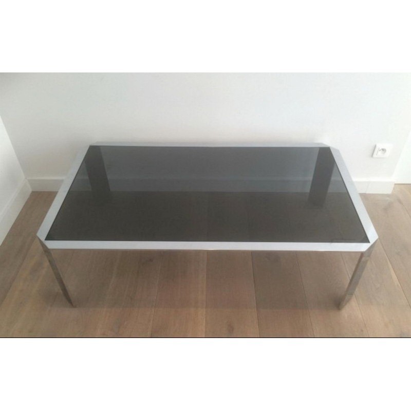 Table Basse Octogonale Chrome Verre Noir 1970 | Maison BARROIS
