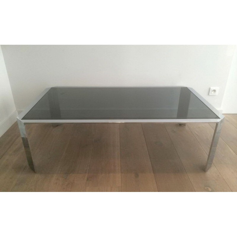 Table Basse Octogonale Chrome Verre Noir 1970 | Maison BARROIS