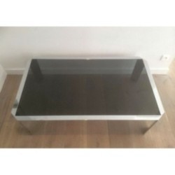 Table Basse Octogonale Chrome Verre Noir 1970 | Maison BARROIS