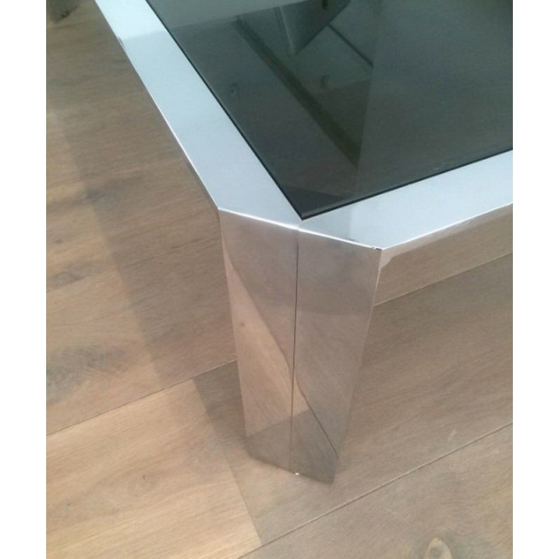 Octagonal Chrome Coffee Table Black Glass 1970 | Maison BARROIS