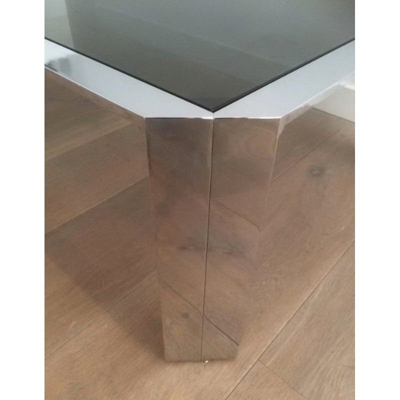 Table Basse Octogonale Chrome Verre Noir 1970 | Maison BARROIS