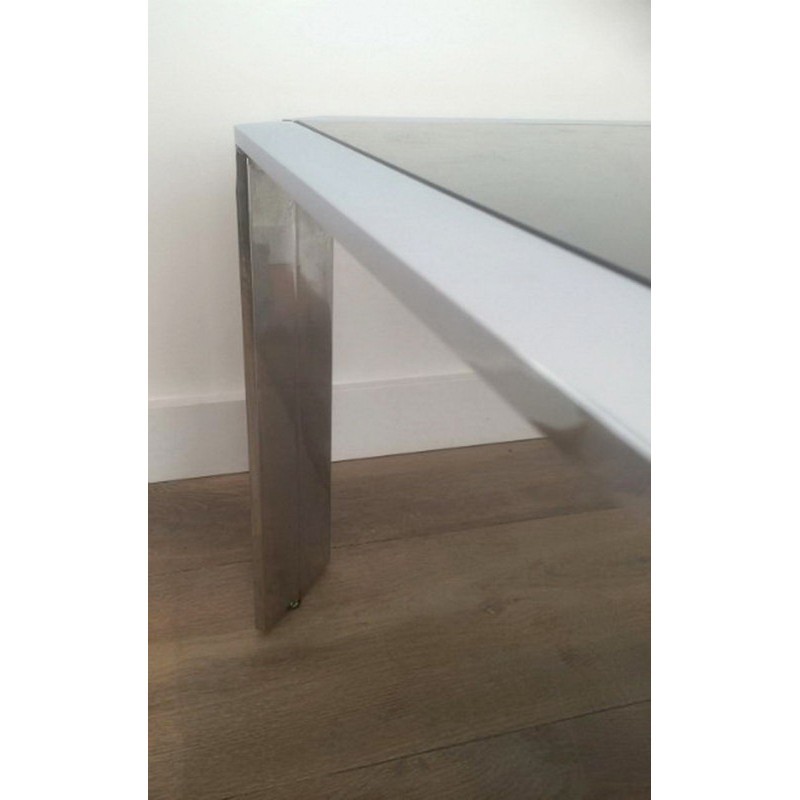 Table Basse Octogonale Chrome Verre Noir 1970 | Maison BARROIS