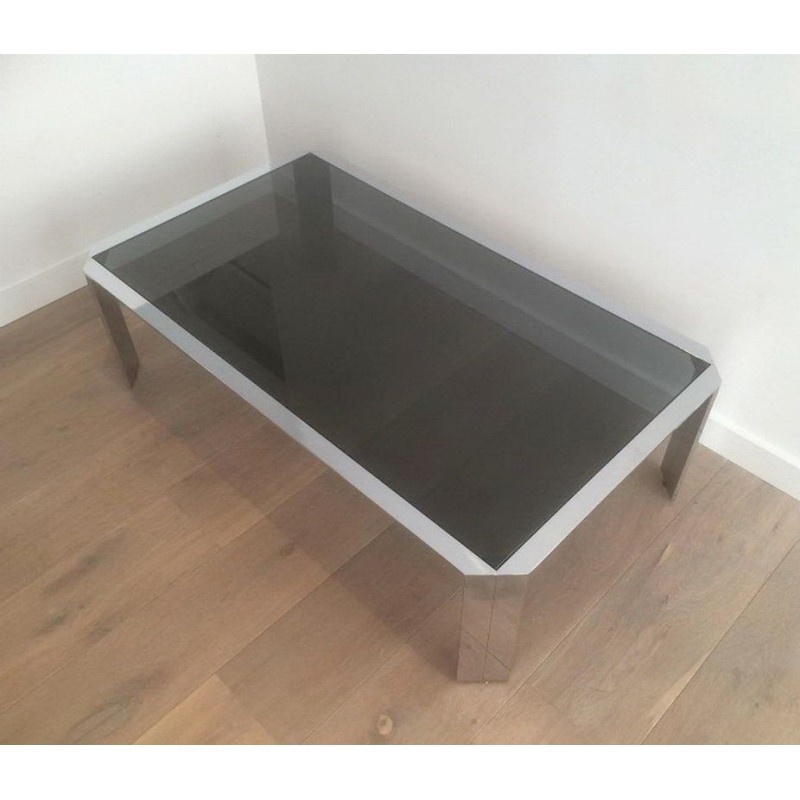Octagonal Chrome Coffee Table Black Glass 1970 | Maison BARROIS