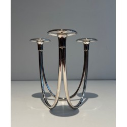 Bougeoir Trois Bougies Métal Argenté, Travail Français, vers 1970