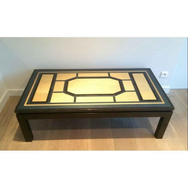 Table Basse Laquée Noir Coquille Bleu 1960 | Maison BARROIS