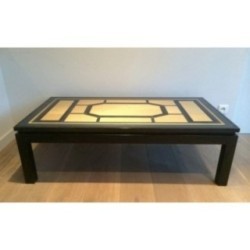 Table Basse Laquée Noir Coquille Bleu 1960 | Maison BARROIS