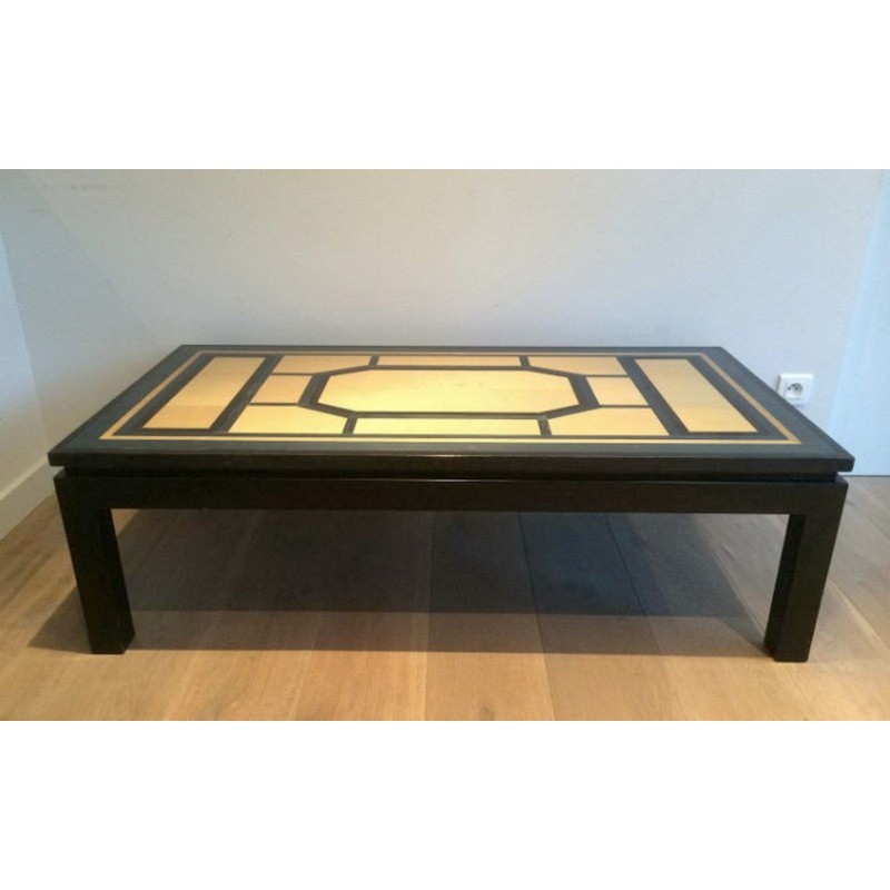 Table Basse Laquée Noir Coquille Bleu 1960 | Maison BARROIS