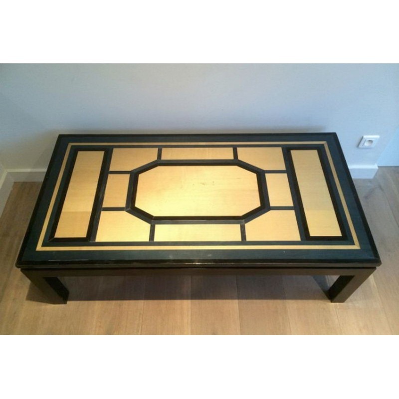 Lacquered Coffee Table Black Eggshell Blue 1960 | Maison BARROIS