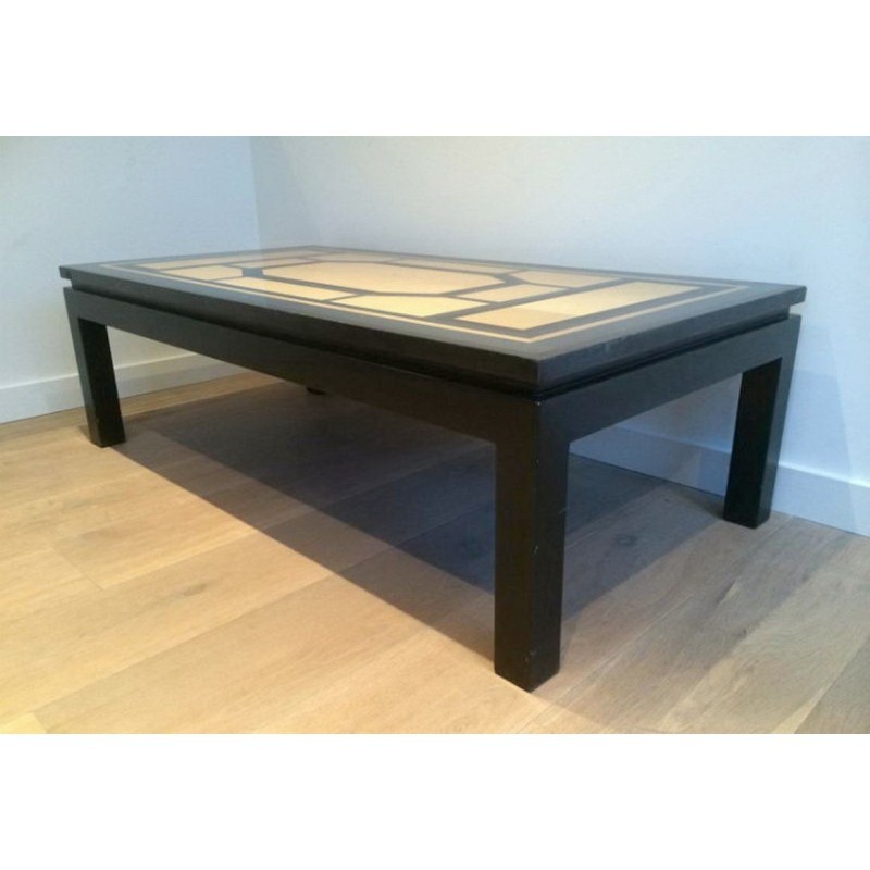 Table Basse Laquée Noir Coquille Bleu 1960 | Maison BARROIS