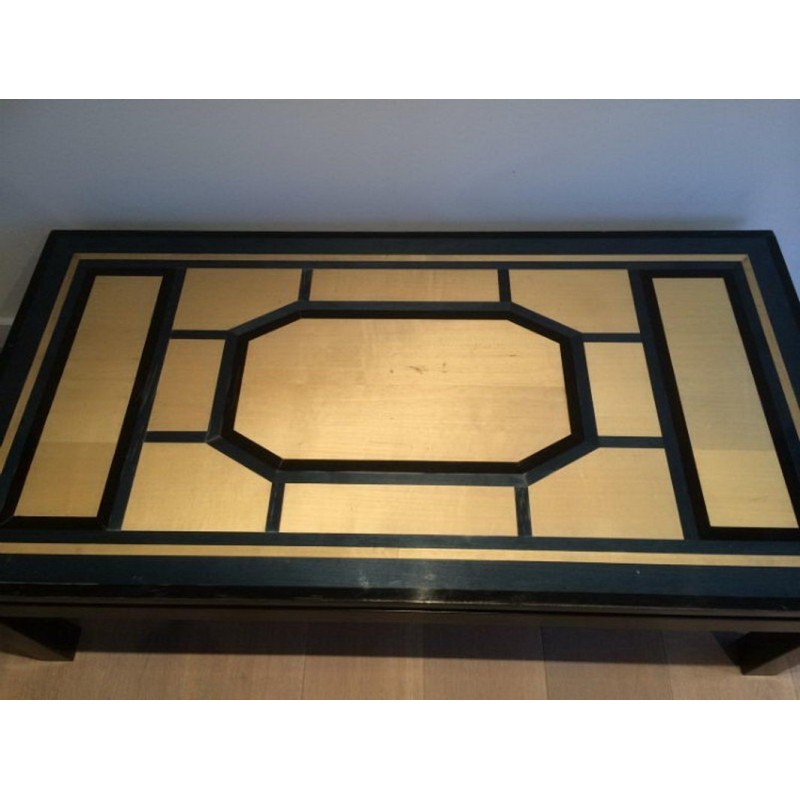 Table Basse Laquée Noir Coquille Bleu 1960 | Maison BARROIS