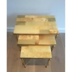 Set 3 Nesting Tables Gilt Metal Onyx 1940 | Maison BARROIS