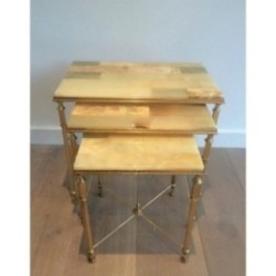 Set 3 Nesting Tables Gilt Metal Onyx 1940 | Maison BARROIS