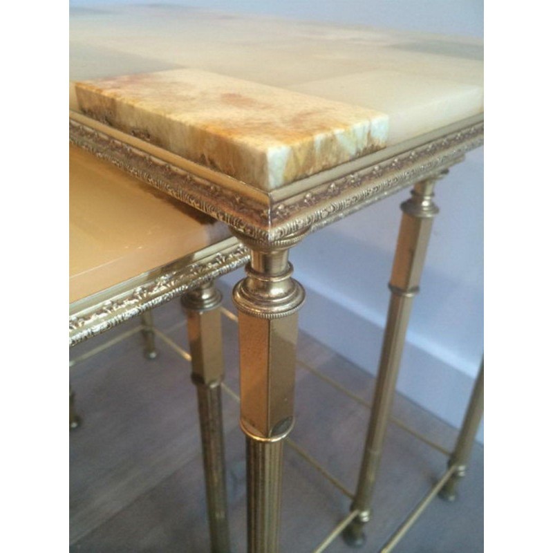 Set 3 Nesting Tables Gilt Metal Onyx 1940 | Maison BARROIS